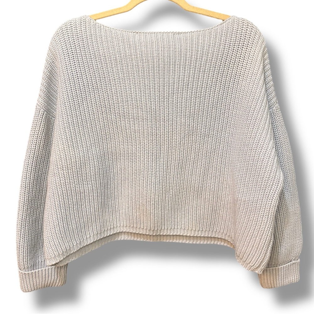 French Connection Cropped Cozy Light Blue Knit Sweater. 100% Cotton. Size Medium - Picture 4 of 9